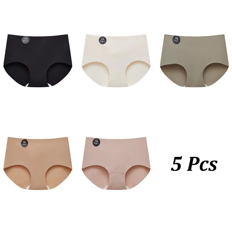 5pc Women Seamless Silk Briefs Panties Invisible Soft Lingerie Comfortable M-XL