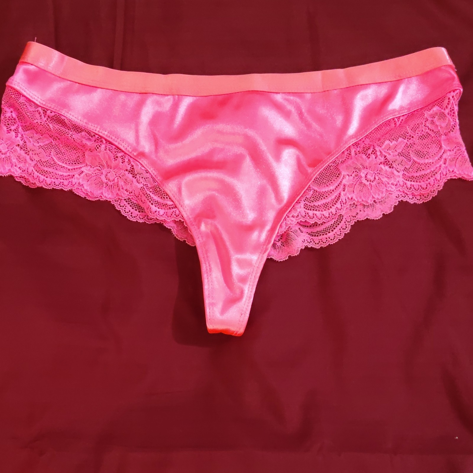 Milumia Women’s Pink Lace Trim Stretch Thong Panties Underwear Size L