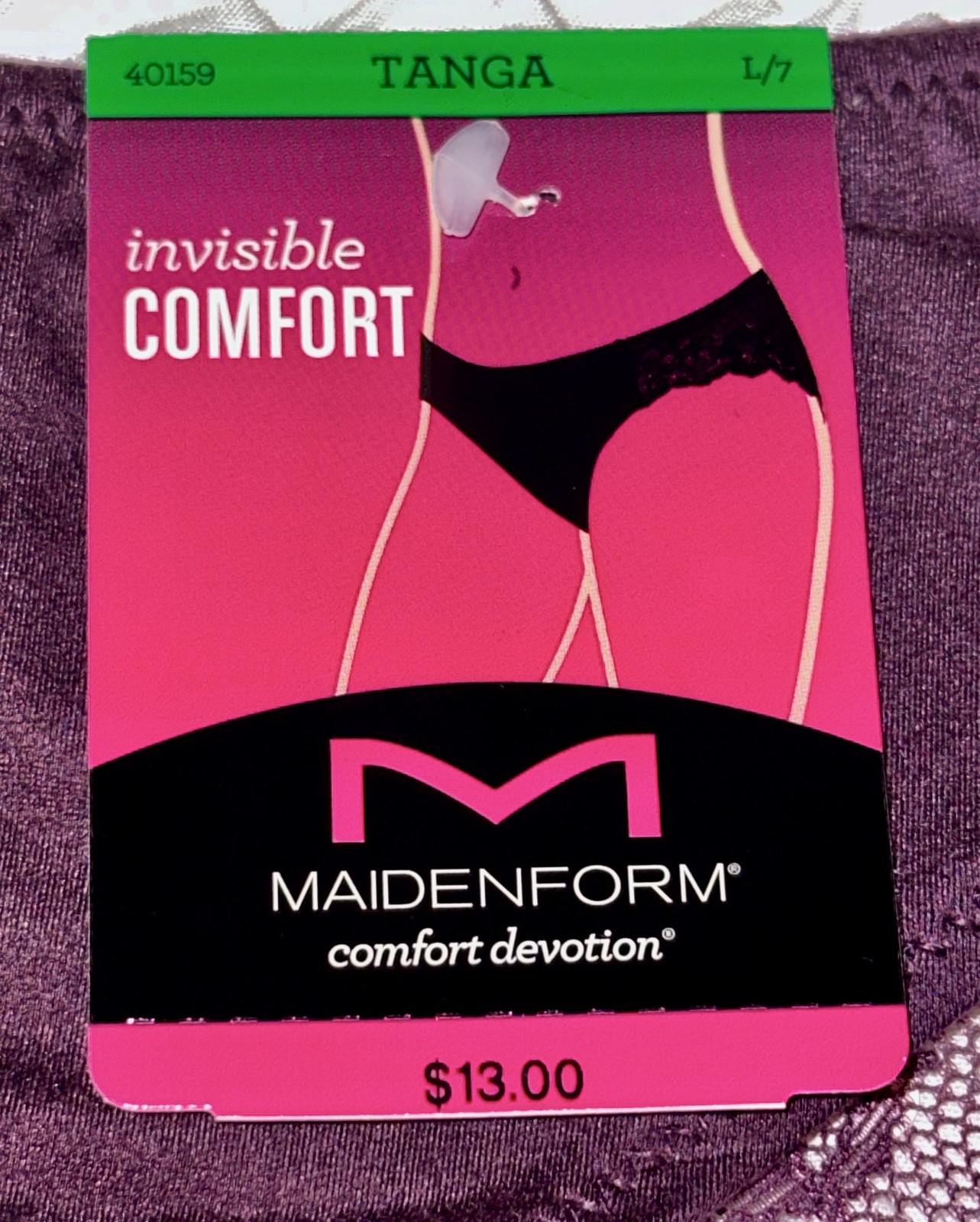 MAIDENFORM Comfort Devotion Lace Trim Quartz Purple Tanga Panty Womens L 7 XL 8