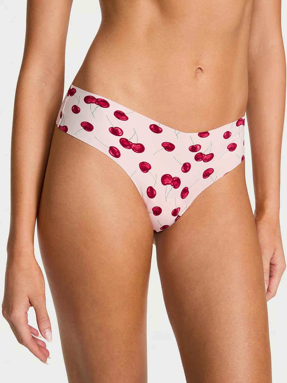 Victoria’s Secret No-Show Strappy Thong Panty Size L Angel Pink Cherries NWT