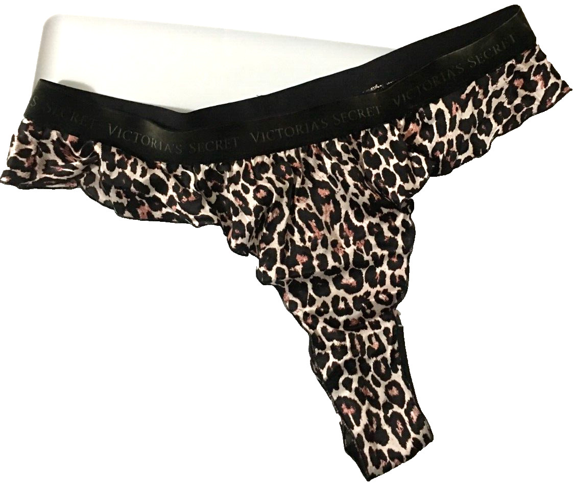 Victorias Secret Leopard Print Silk Thong Panties Size XL Ruffles Logo Washable