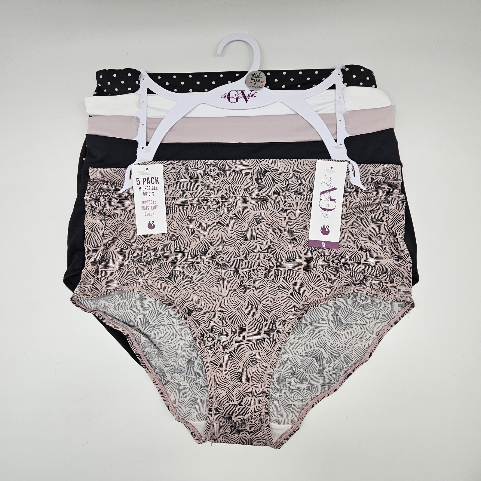 5 Pk GLORIA VANDERBILT Plus 1X 2X Micro No Bulge Waist Briefs Black White Beige