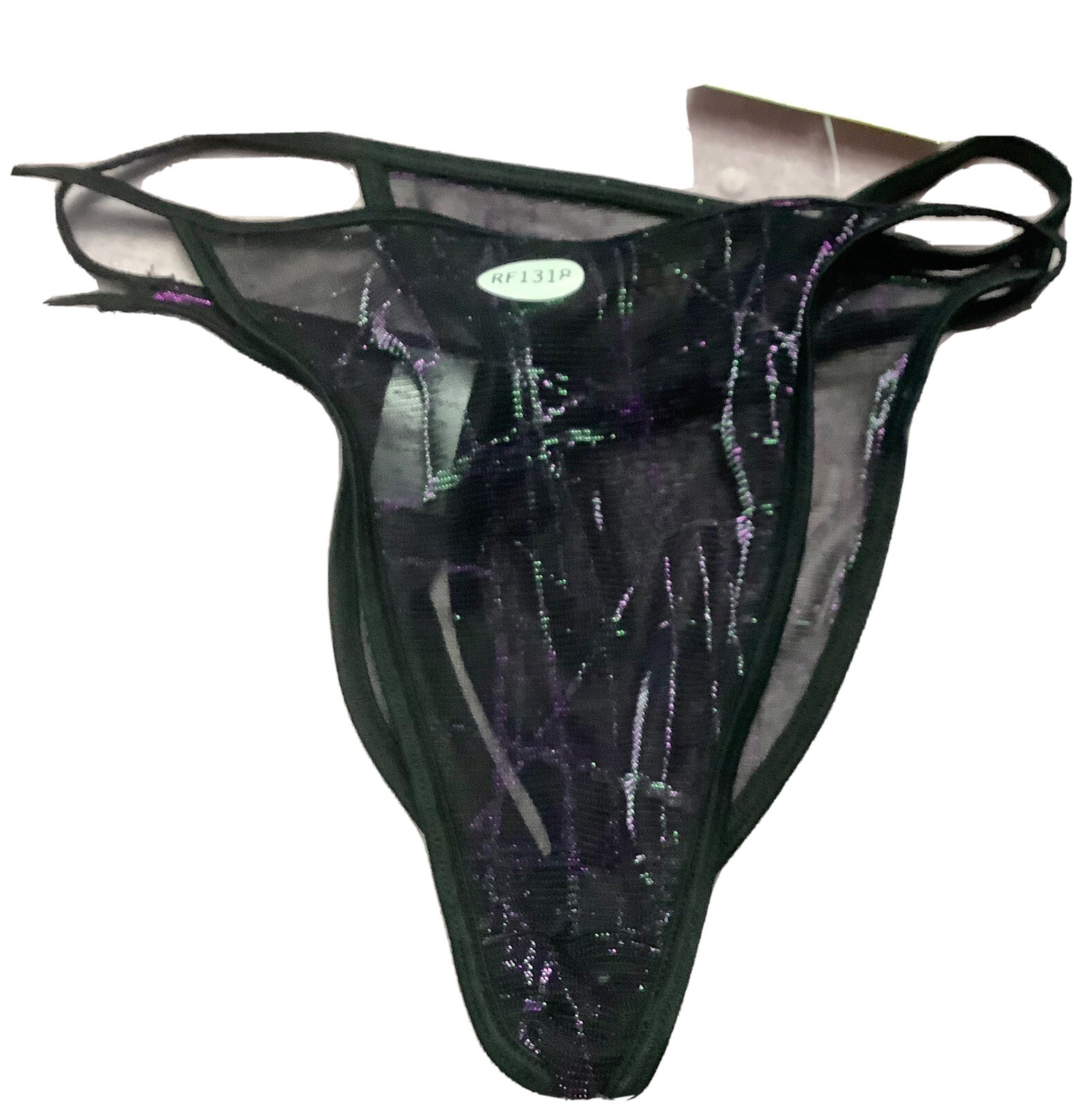 women panties thongs CAPRICIA O’DARE size L/7 metallic sheer Purple W/Gold Shade