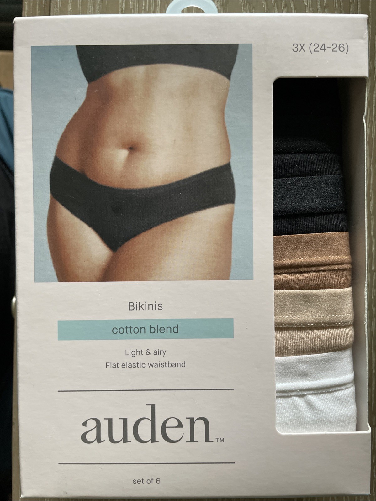NEW Auden Panties Cotton Blend Set of 6 Neutrals 3x (24-26)