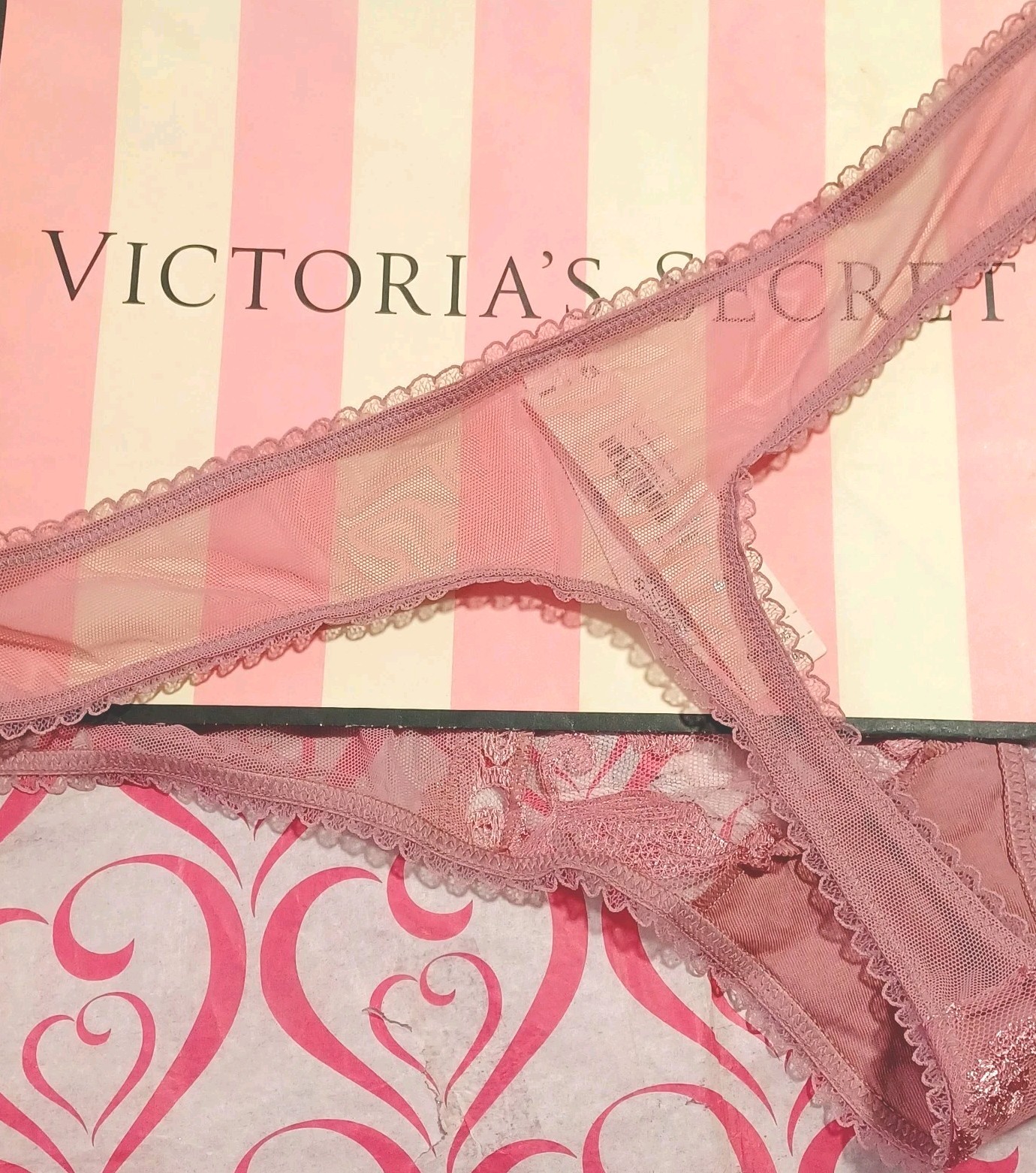 Victoria’s Secret Vintage Blossom Embroidery Thong VINTAGE ROSE Medium NWT!