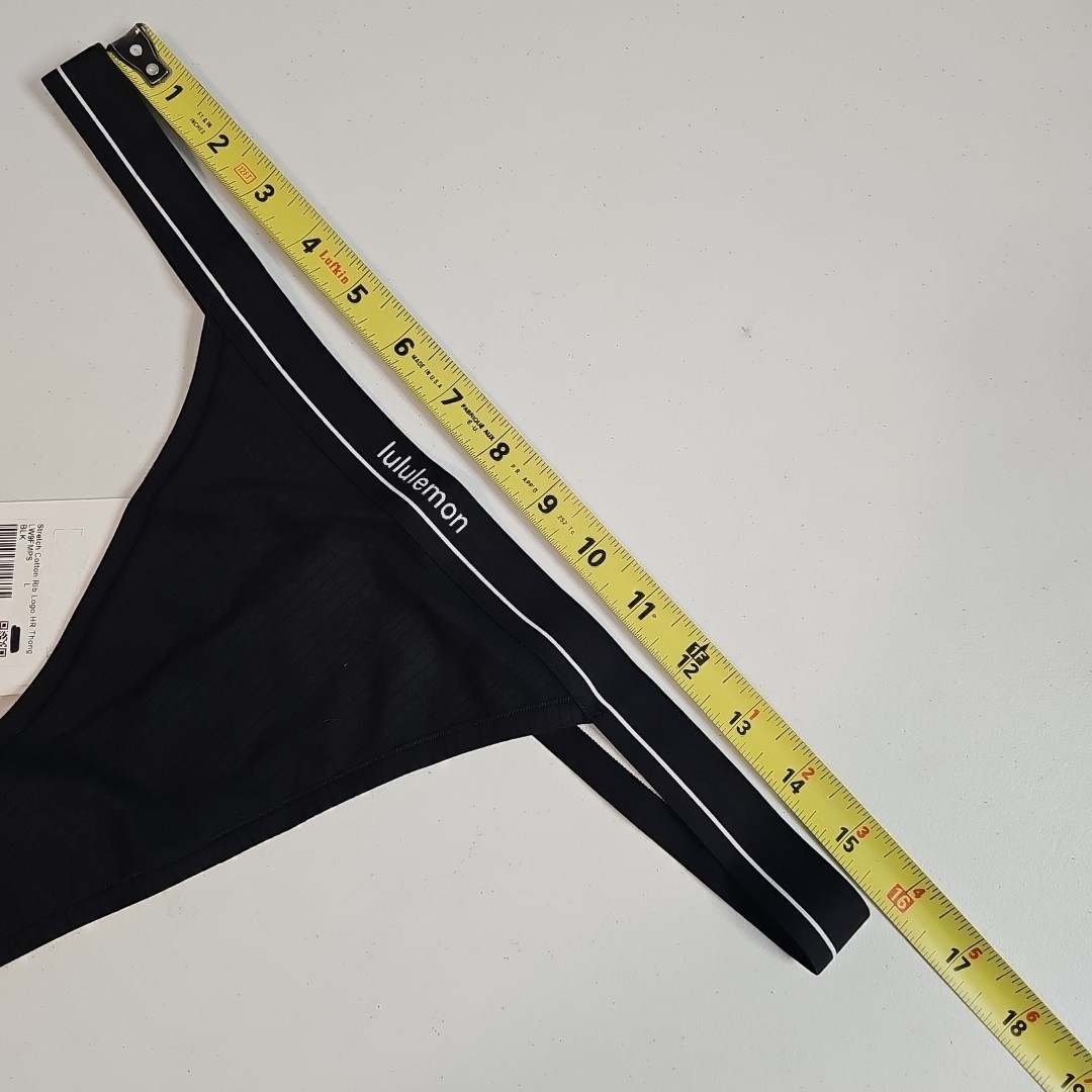 NEW NWT Lululemon Stretch Cotton Ribbed Logo High-Rise Thong Panties Black Sz. L