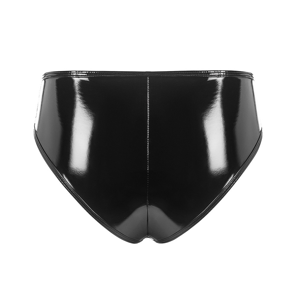 Womens Polyester Spandex 90% 10% Shiny Latex Look Zip Open Crotch Briefs