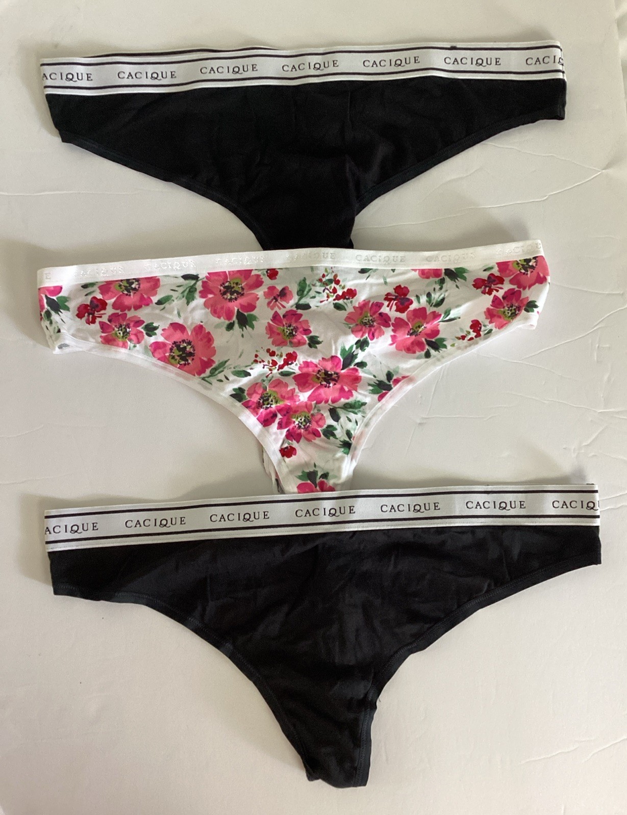 Cotton Thong Panties Size 10/12 Lot Pack of 3 Cacique Lane Bryant New Black