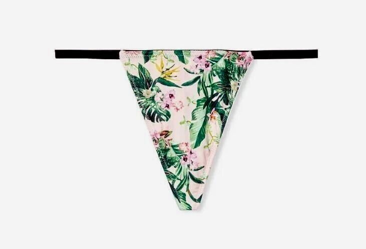 Victorias Secret Floral V-String Thong Size L-XL Love By V Logo Back Silky Front