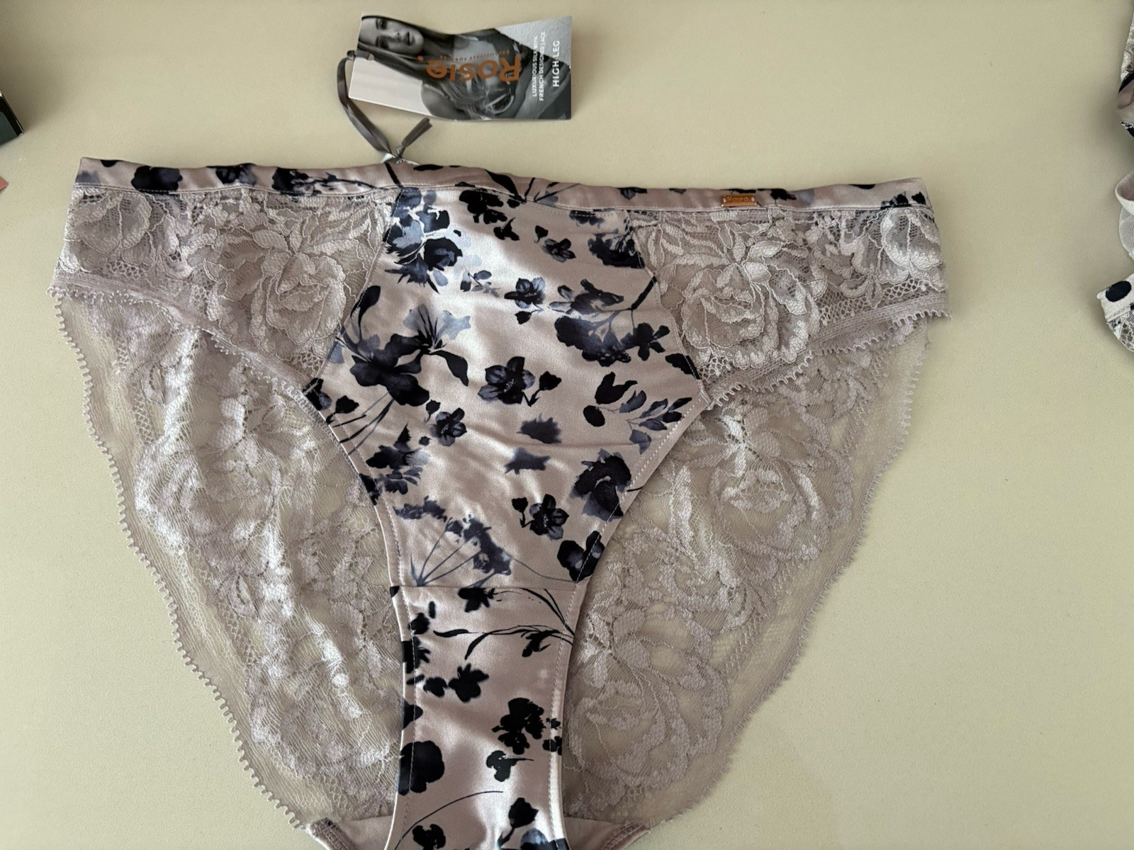 M&S Rosie for Autograph Silk & Lace High Leg Knickers 18 Pebble Silver BNWT