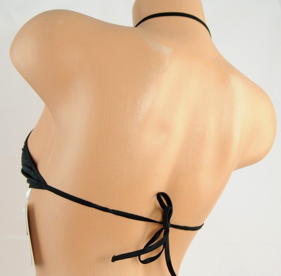 Exotic Metallic Sequin Butterfly Sissy Sexy Dancer BLACK Thong & Tie Bra Set M L