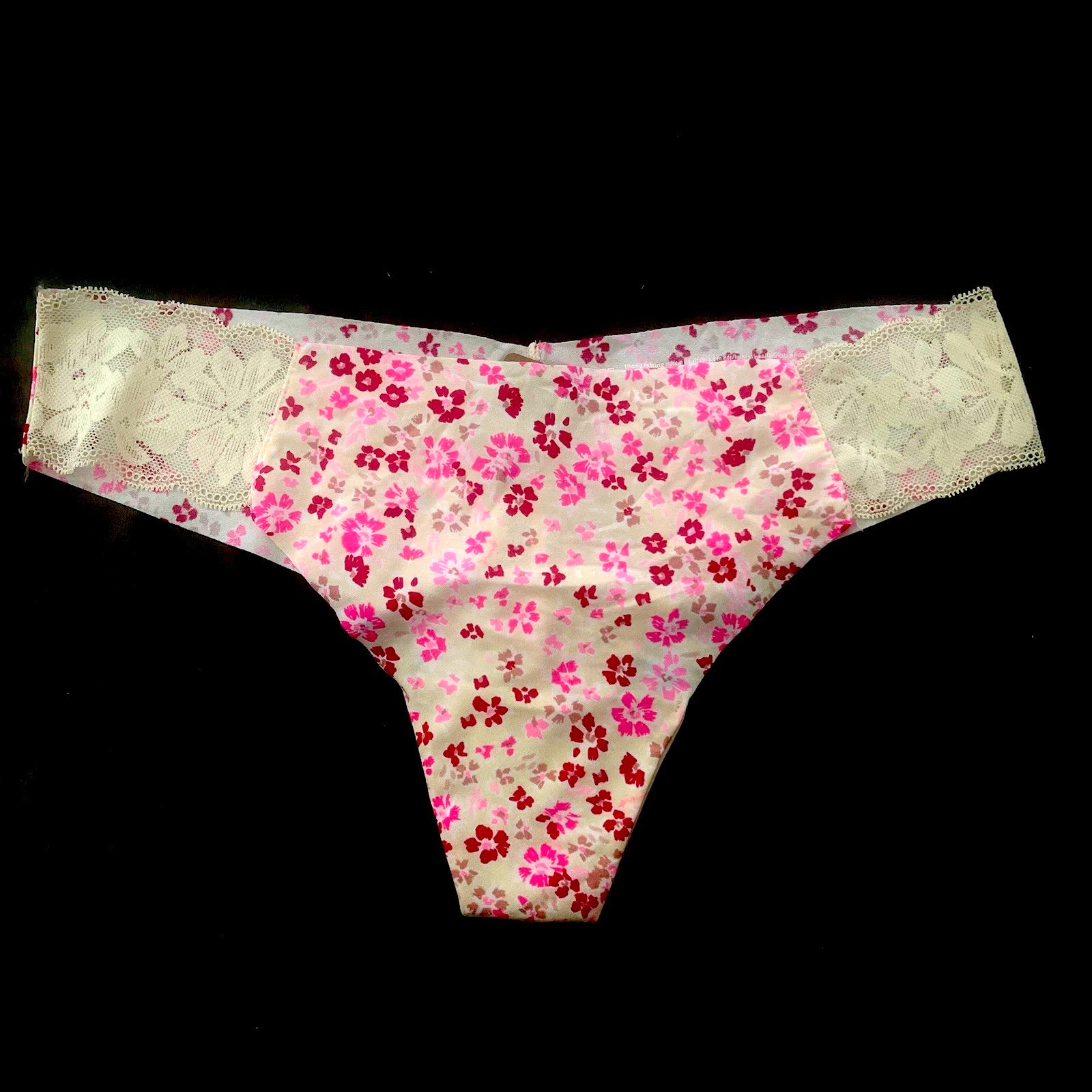 NWT Victoria’s Secret PINK Sexy Thong Raw Cut Edge Light Ivory/Pink No-Show XL