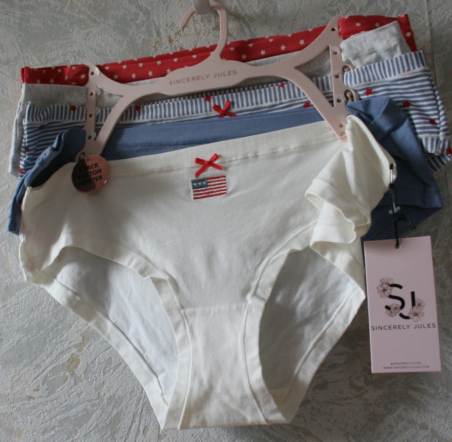 Patriotic 5 pack Panties Large White Blue Red Stars Stripes Cotton NWT JULY 4th