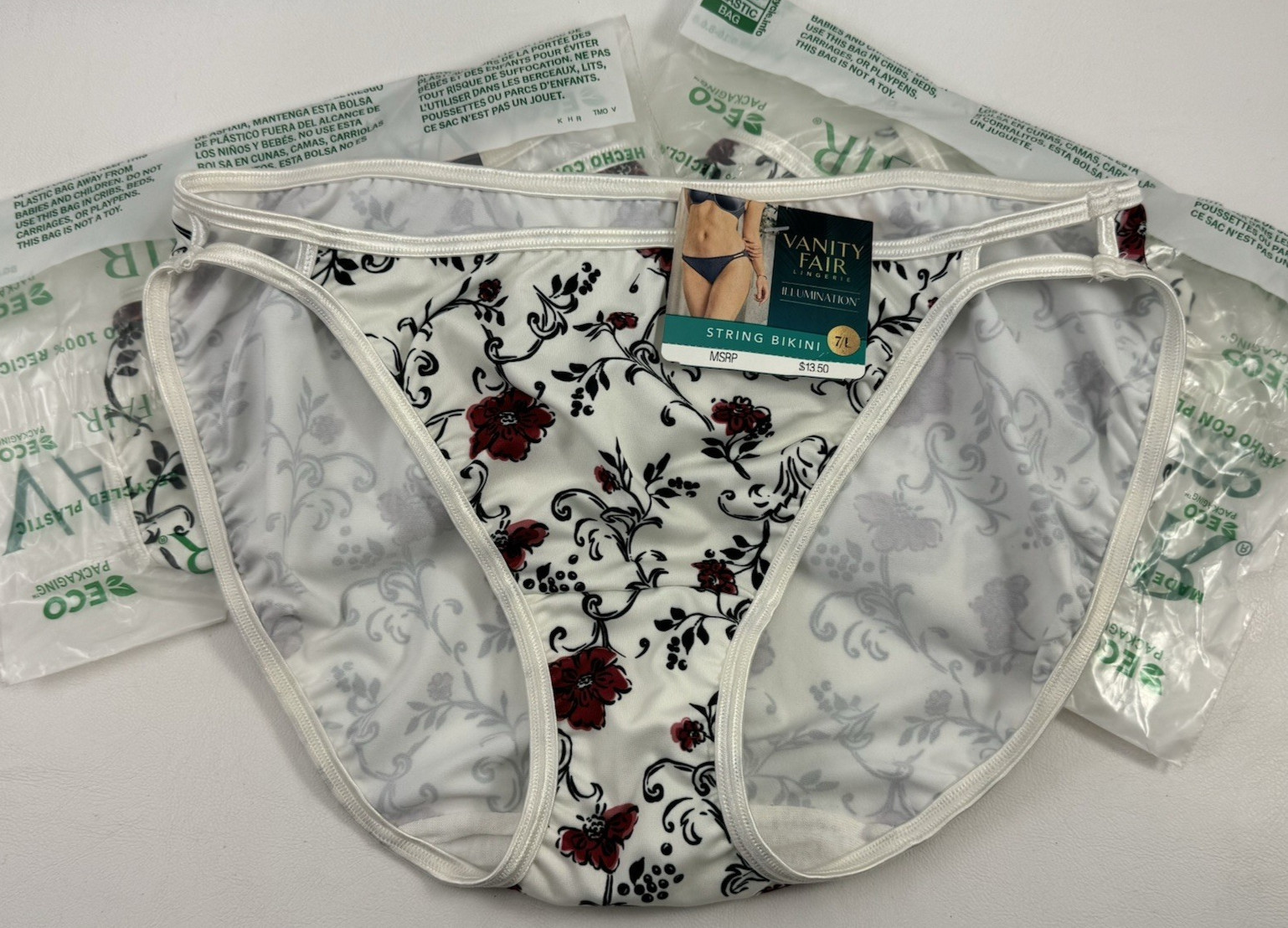 Lot 3 Vanity Fair Lingerie Illumination String Bikini 7/L flowers NWT