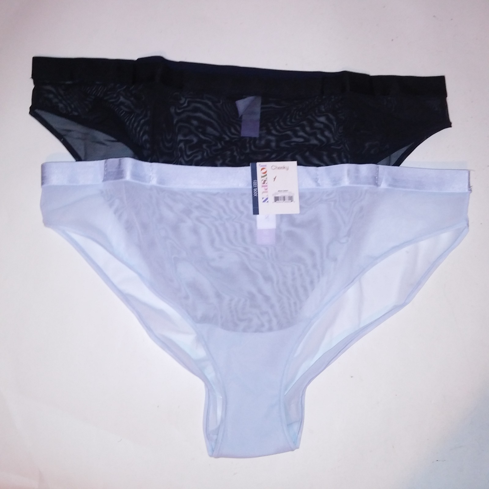 Set of 2 Joyspun Panty Cheeky Black Blue Solid Banded Sheer New