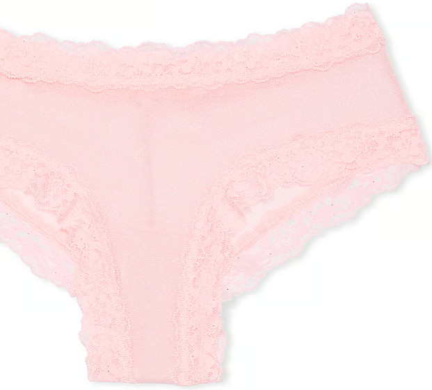 XL Pink SHIMMER Victoria’s Secret Stretch Cotton Lace-Waist & Leg Cheeky Pantie