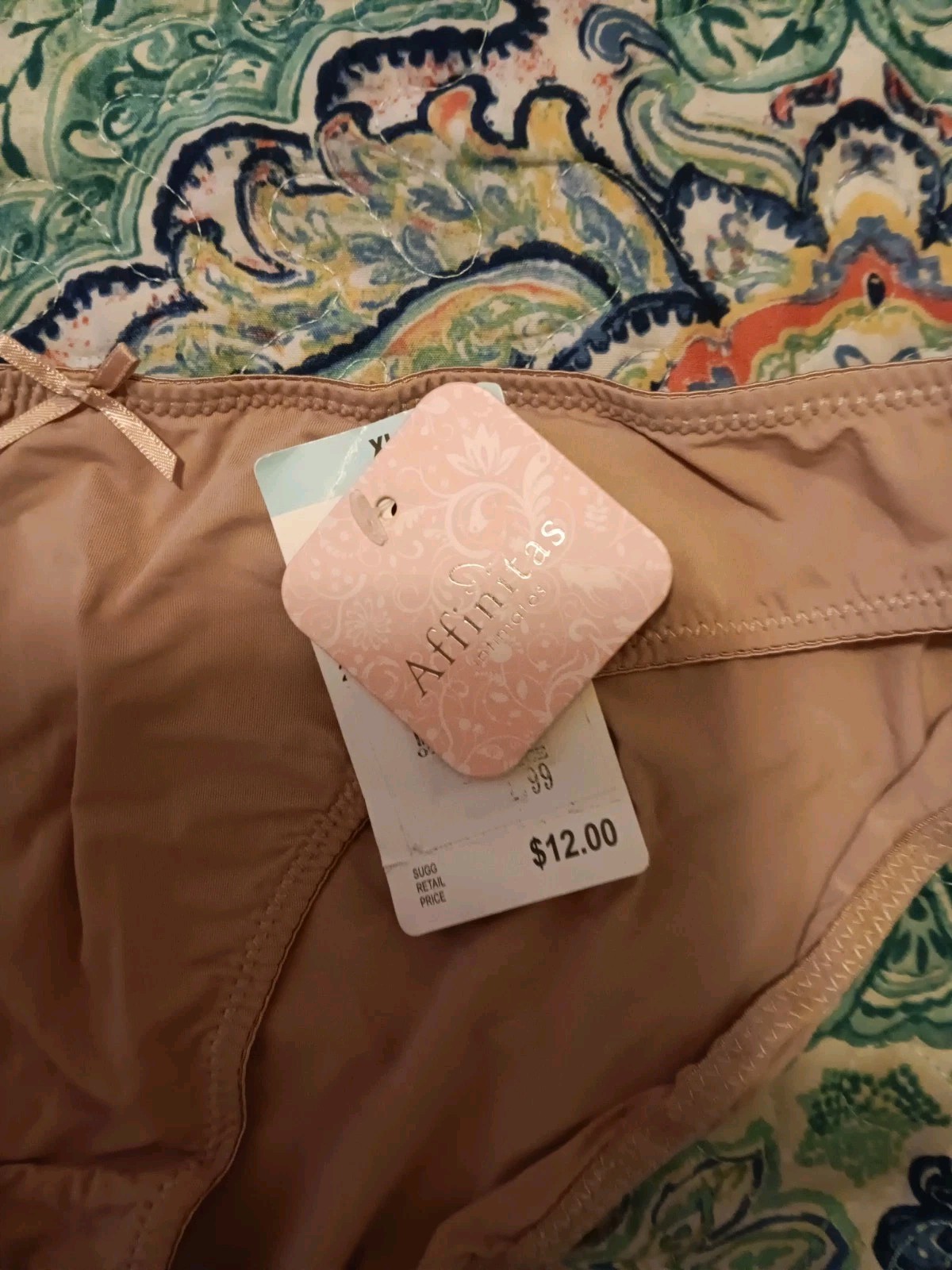Affinitas Panties, Women’s Size Large Beige Nude, Hipsters, Bow Comfort Everyday