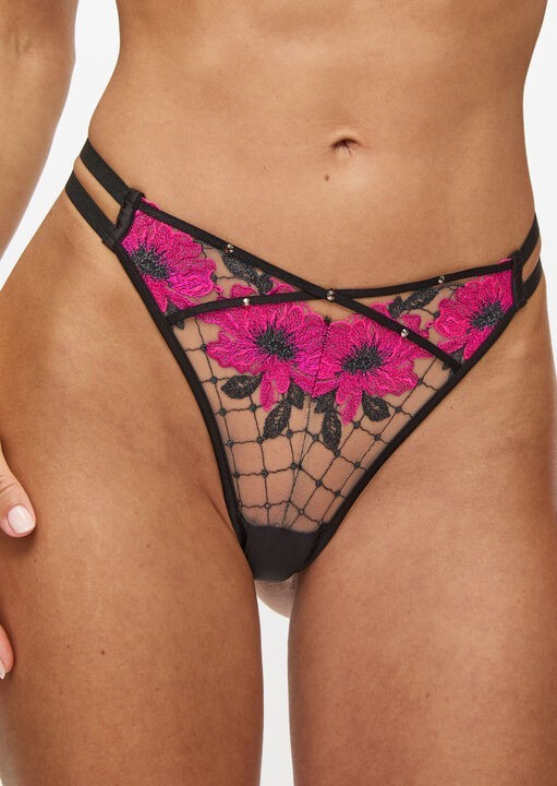 Ann Summers Boudoir Rose Thong Size 8 Black/Pink