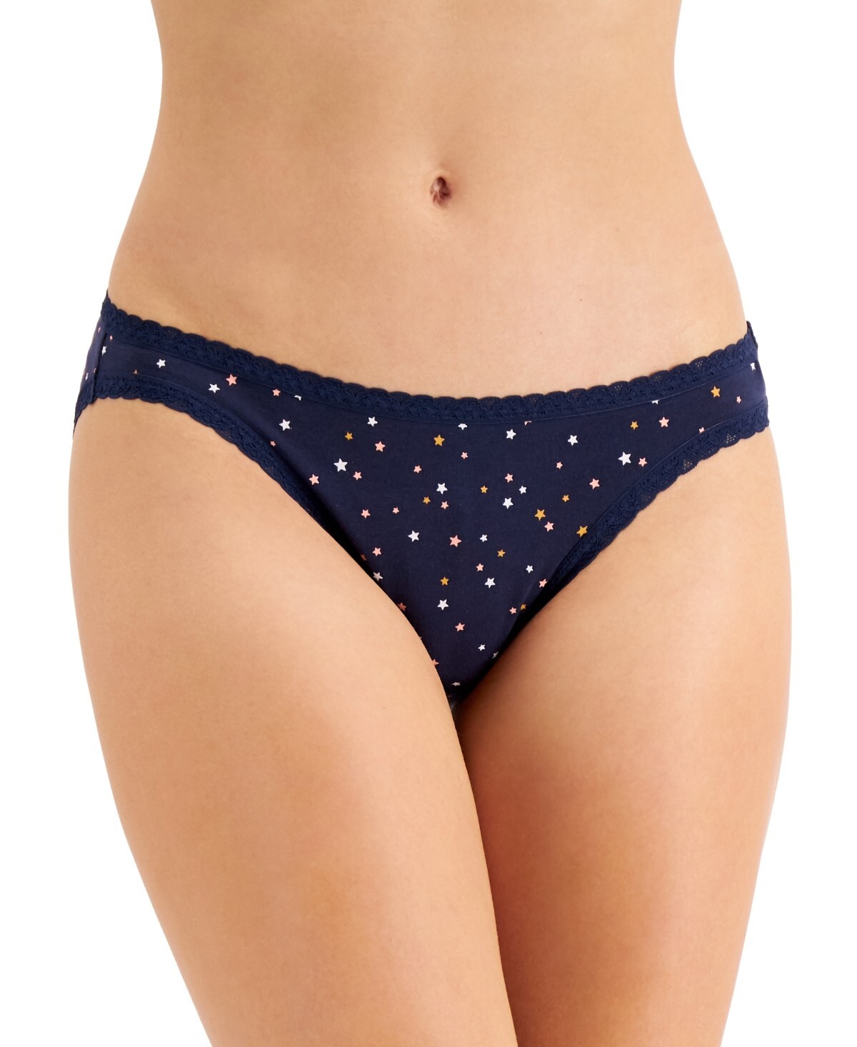JENNI Women’s Lace-Trim Thong Navy w/ Multicolor Stars Size XXXL
