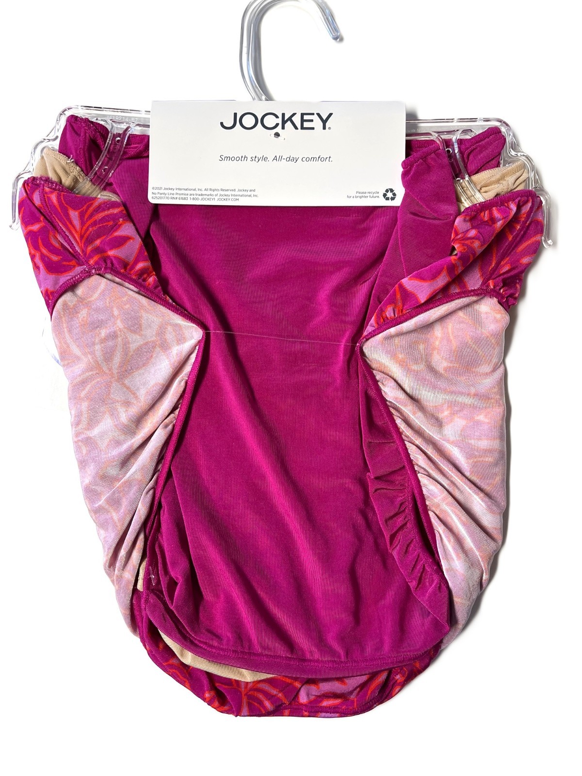 Set/3 Jockey Women’s Tactel Panties Size 8 Bikinis NEW Fuchsia Floral