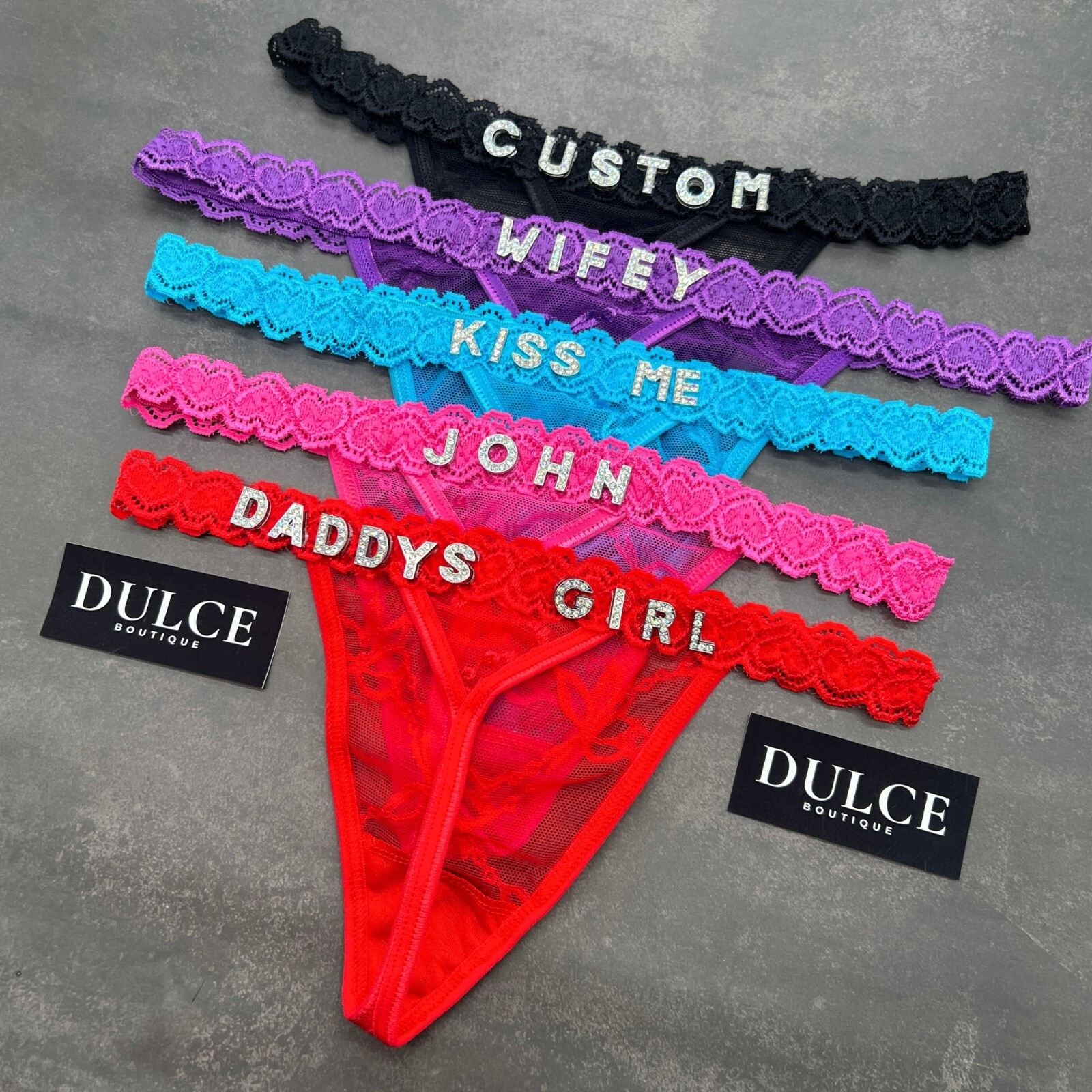Personalised Thong Custom Thong with Rhinestone Letters