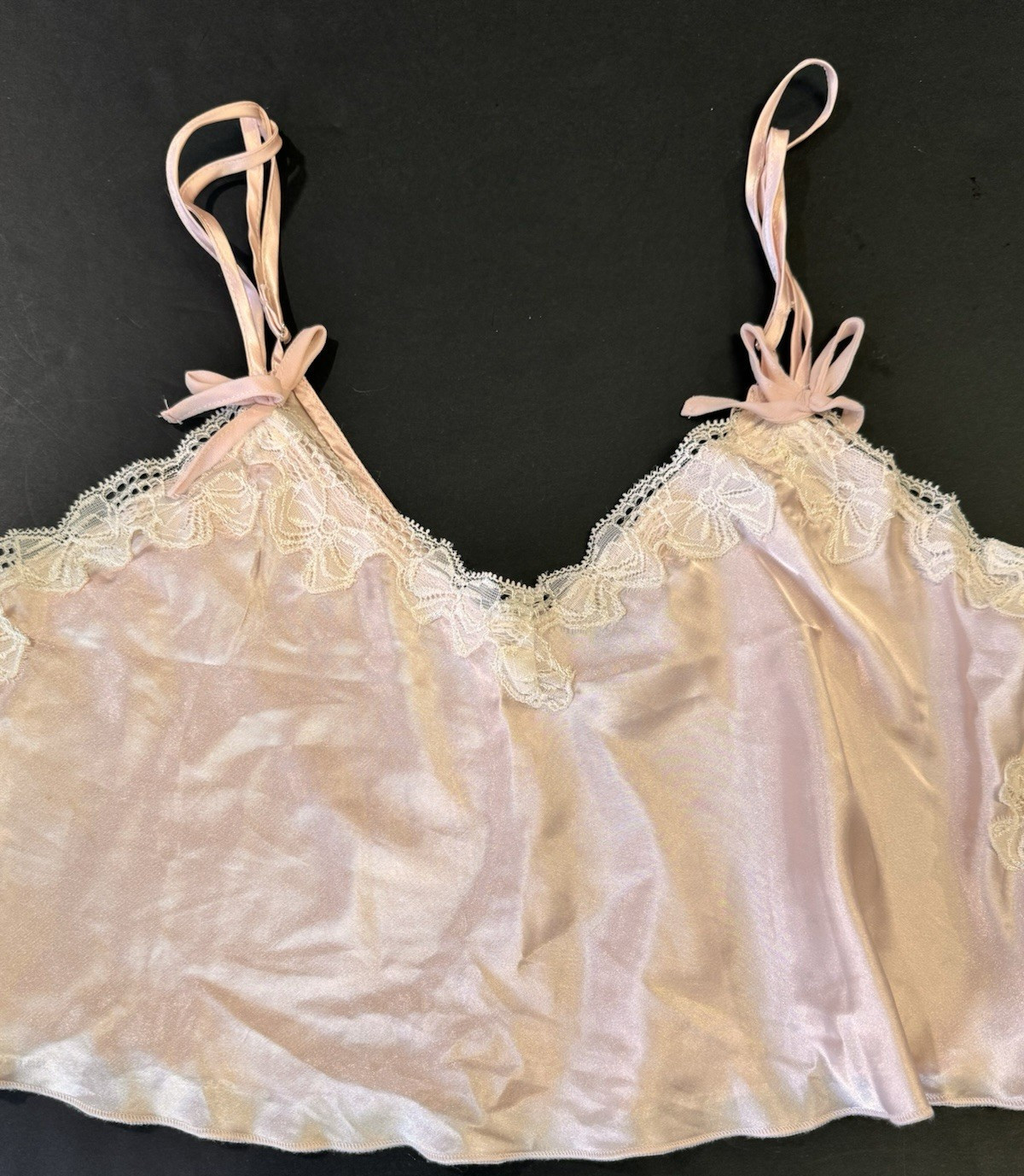 Beverly & Beck Babydoll Pink Satin Crop Y2K Cami Womens M Lace Trim Romantic