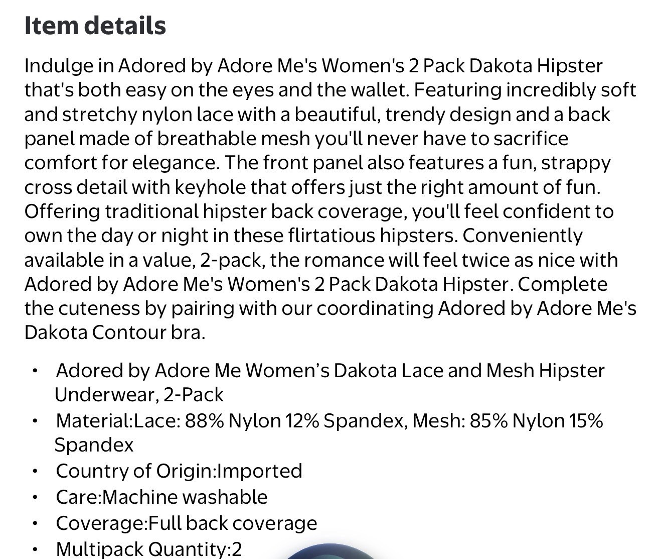 Adore Me 2 Pk Dakota Hipster Violet Black Panty Lace Mesh Sz S