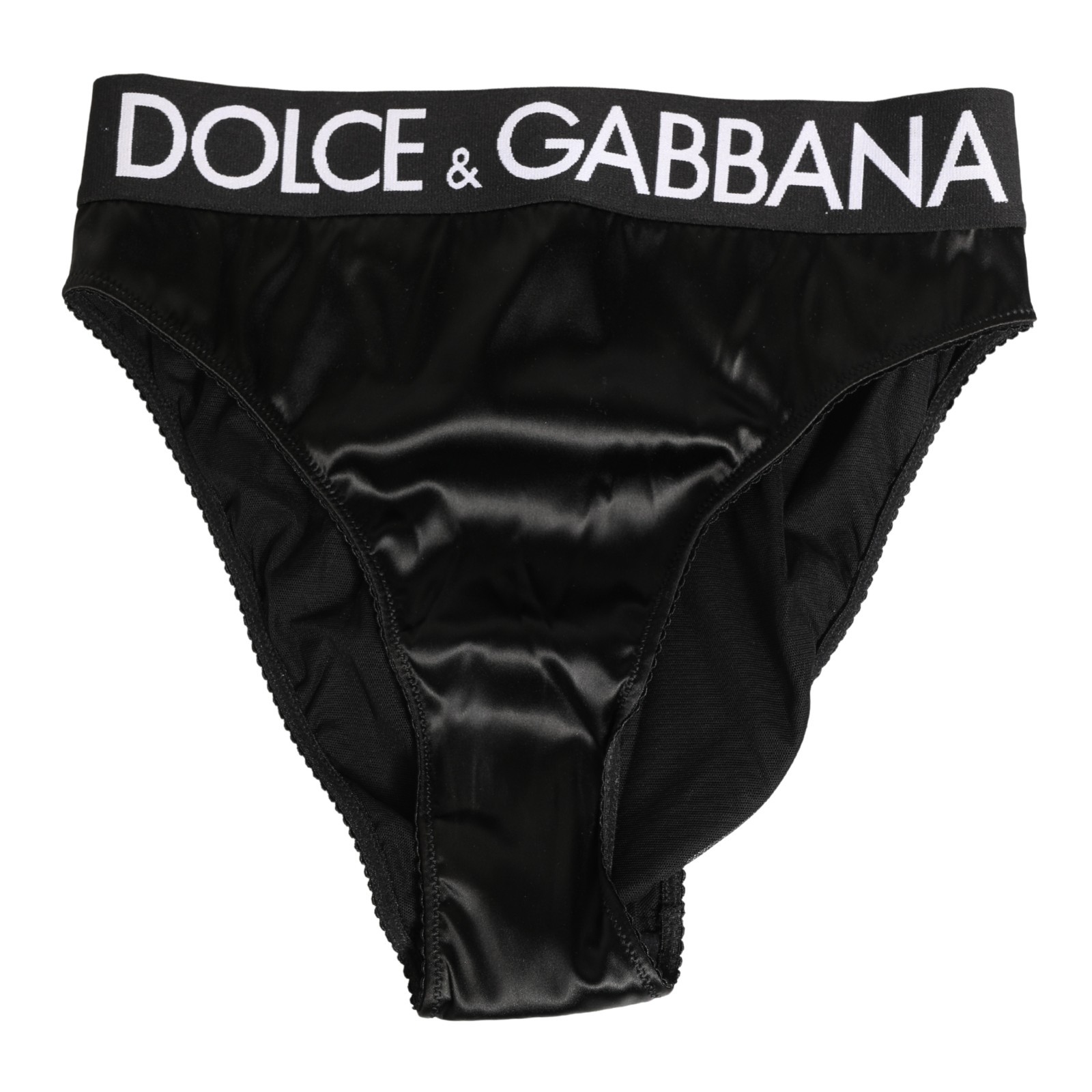 DOLCE & GABBANA Underwear Black Satin High-Waist Brief Logo Women IT2 / S 270usd