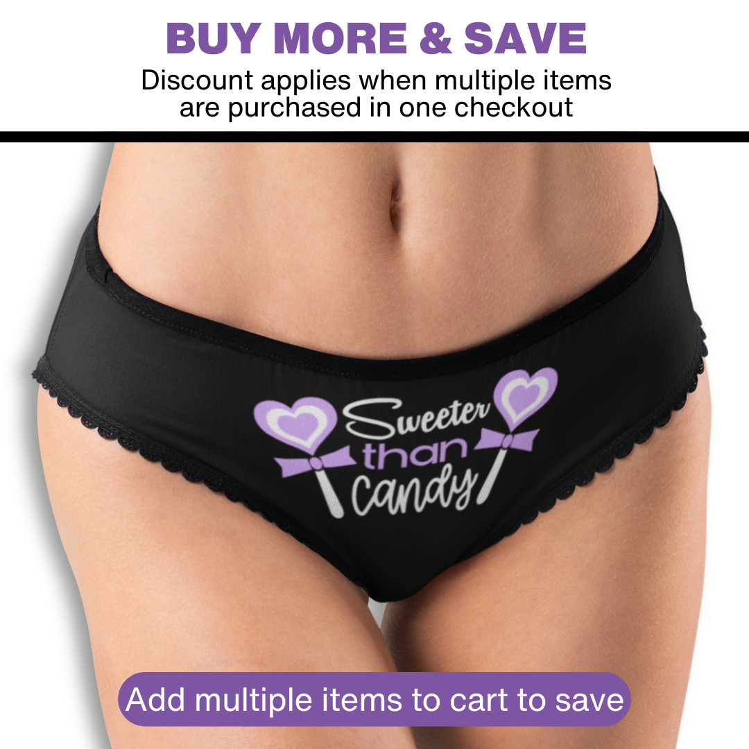 Sweeter Than Candy Hipster Panties Valentine Gift Black Lollipop Hearts