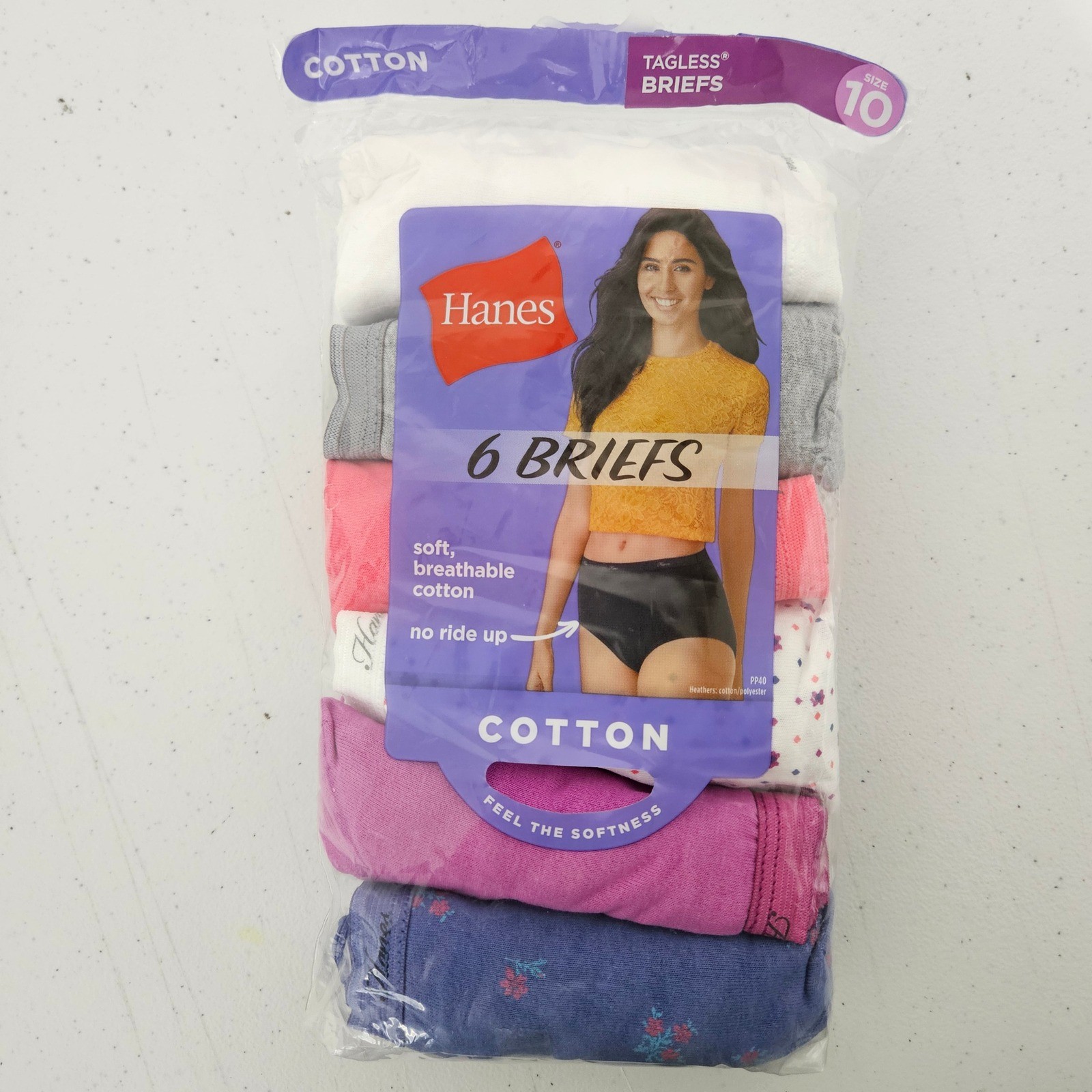 Hanes Tagless Cotton Briefs Women Size 10 Multicolor 6-Pack No Ride Up NWT