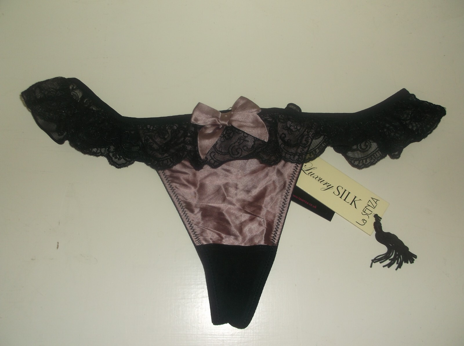 Bnwt La Senza Thong 14 16 18 Blush Silk Black Lace