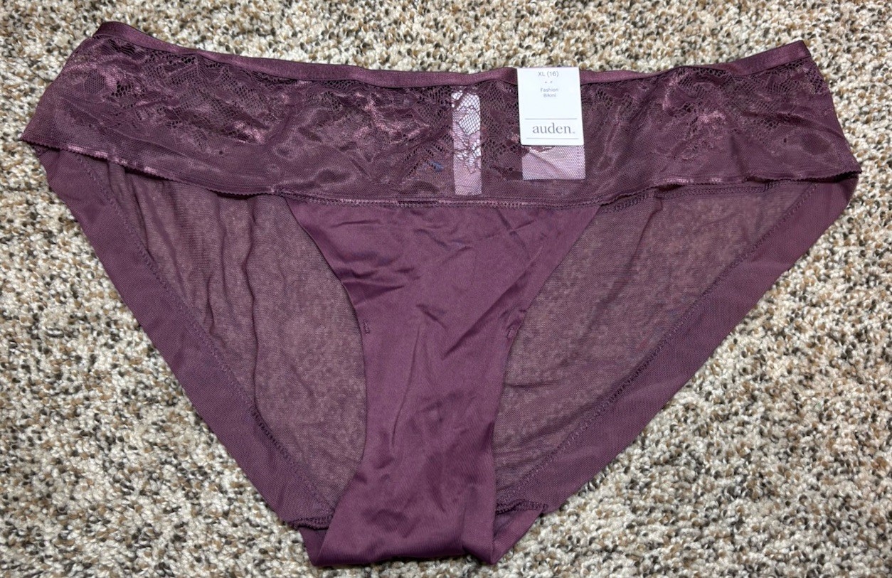 Auden “Burgundy” Red/Purple Fashion Bikini Panty. Size: XL (16).