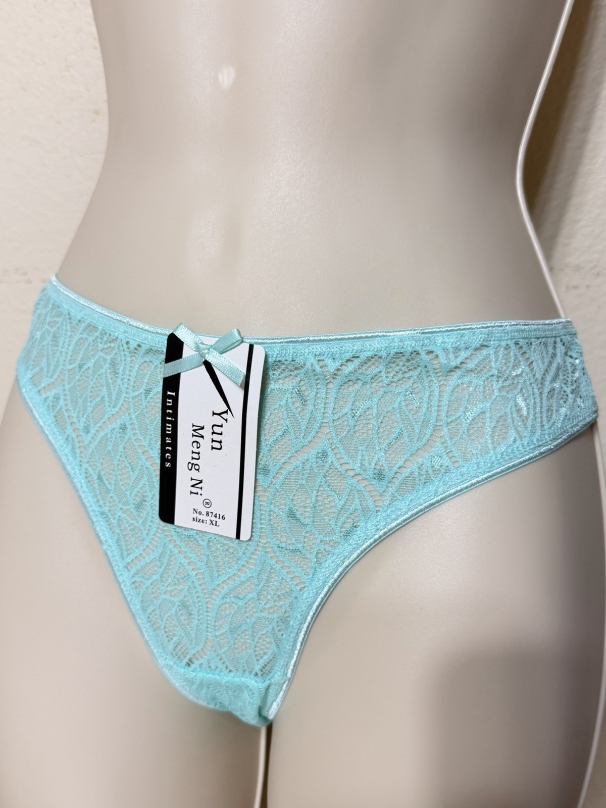 Yun Meng Ni Light Blue Lace Leaf Bow Bikini Panties Women’s Size XL