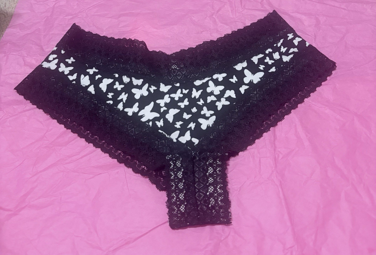 NWT Victoria’s Secret Lace Trim Cheeky Panty Butterfly Print Size Medium