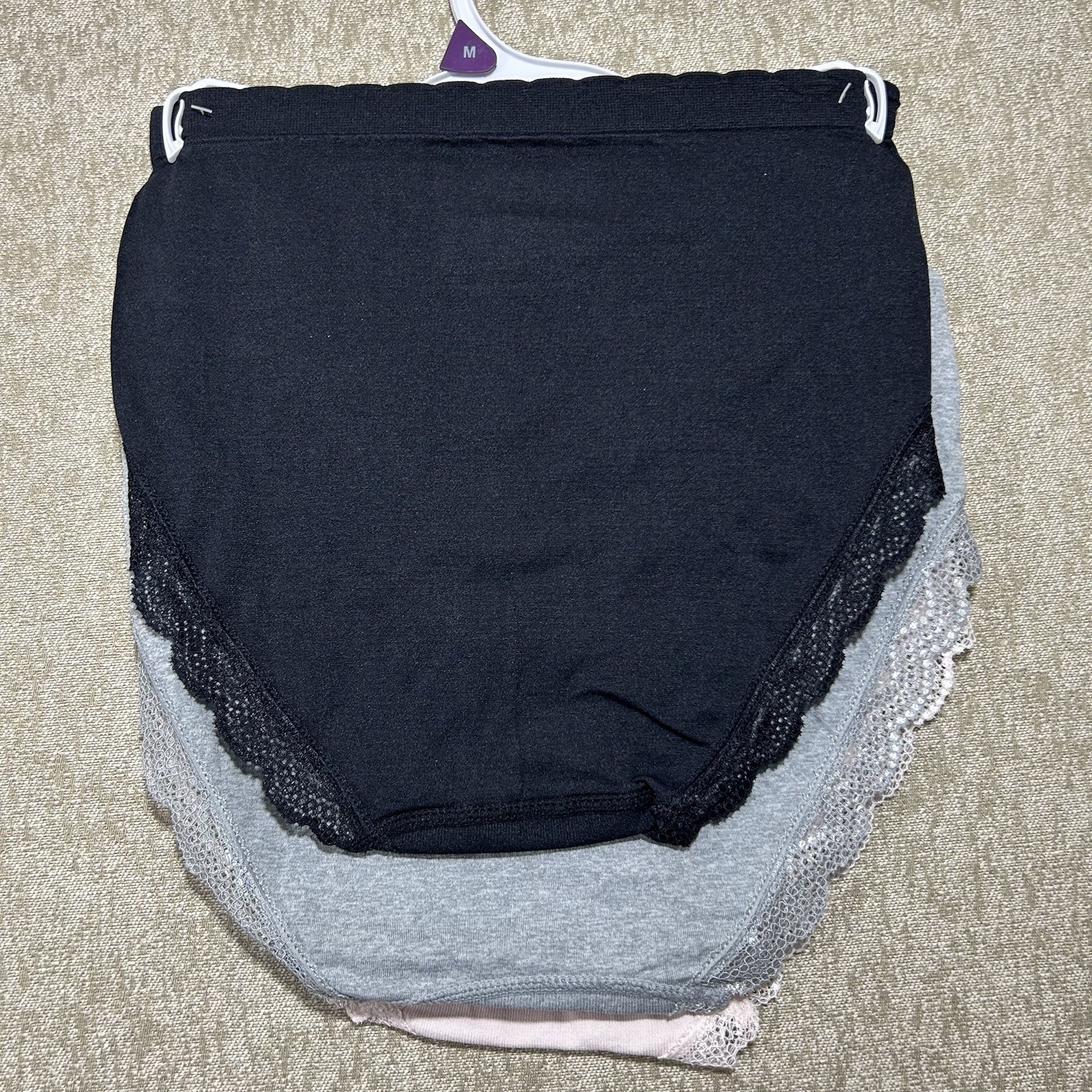 Gloria Vanderbilt 3 Pack Briefs Women M Seamless Lace Trim Solid Pink Gray Black