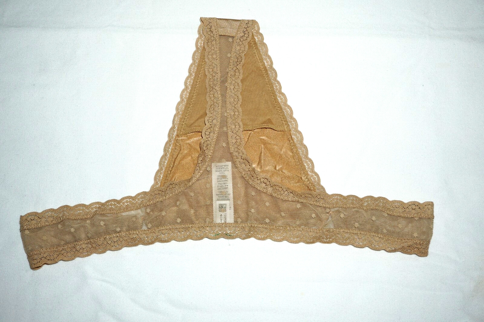NWT AMERICAN EAGLE AERIE TAN POP SHINE LACE TRIM THONG PANTY SIZE MEDIUM