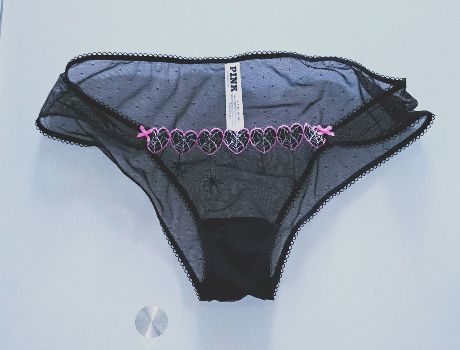 S ADORE ME/ VS DREAM ANGELS EMBROIDERED HALLOWEEN MESH THONG BIKINI PANTY