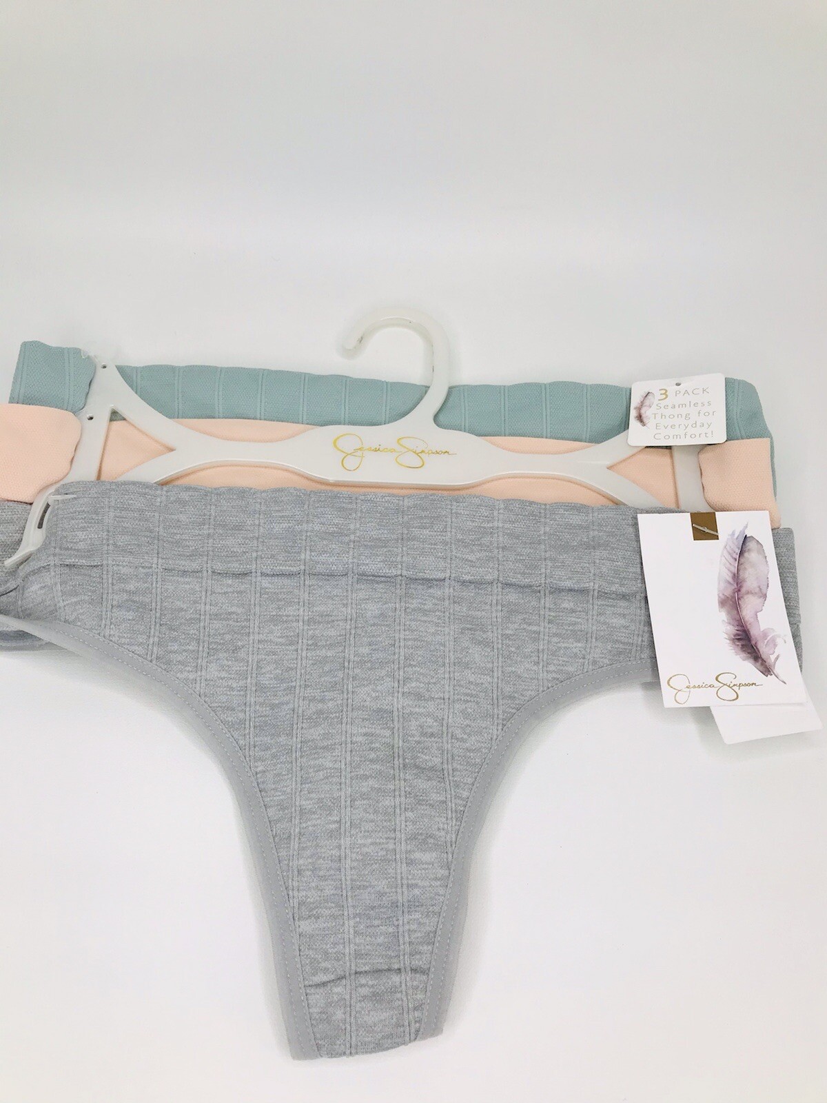 Jessica Simpson SZ S 3 Pack Seamless Thong Grey/Mint/Peach Colors Underwear NWT