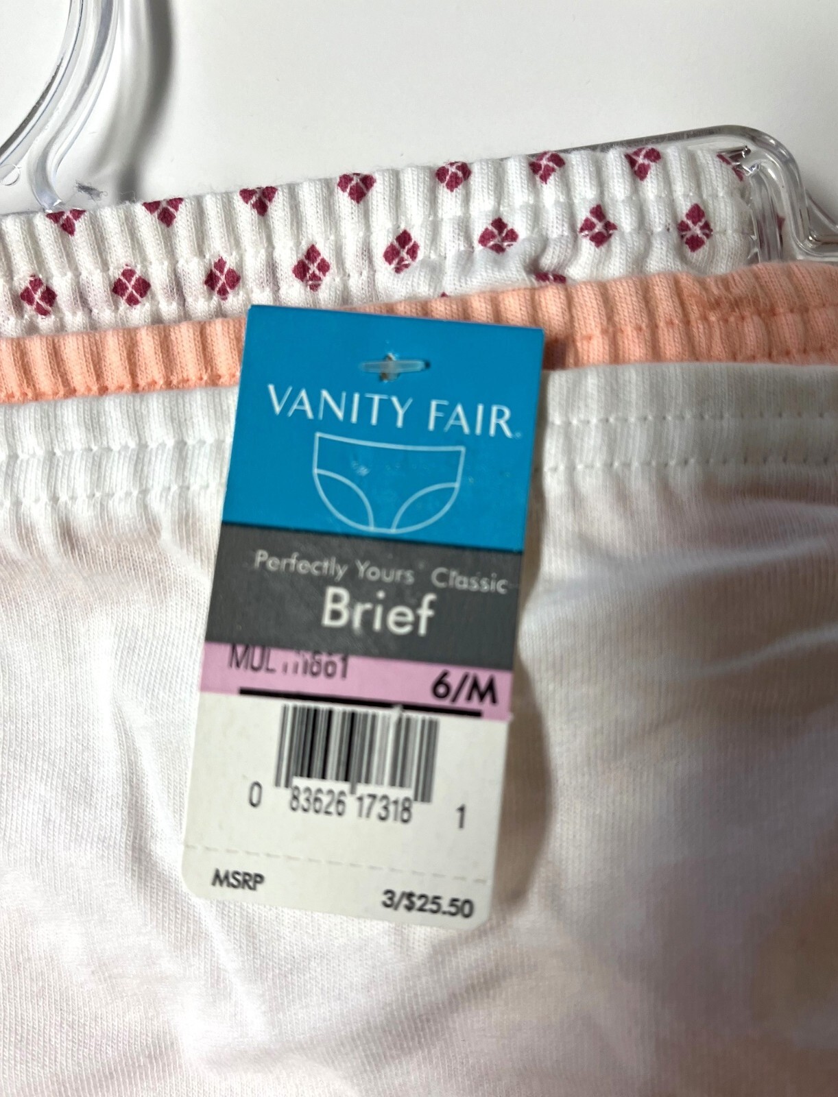 Set/3 Vanity Fair 100% Cotton Briefs Size 6 M #15320