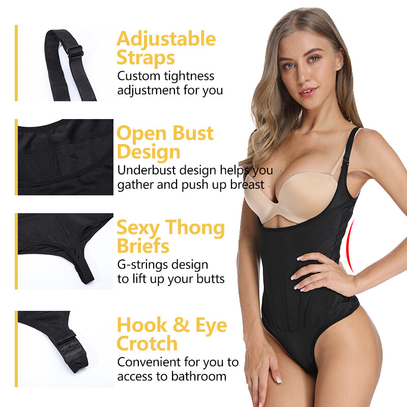 Women Latex Seamless Tummy Control Bodysuit Shapewear Thong Body Shaper Corset