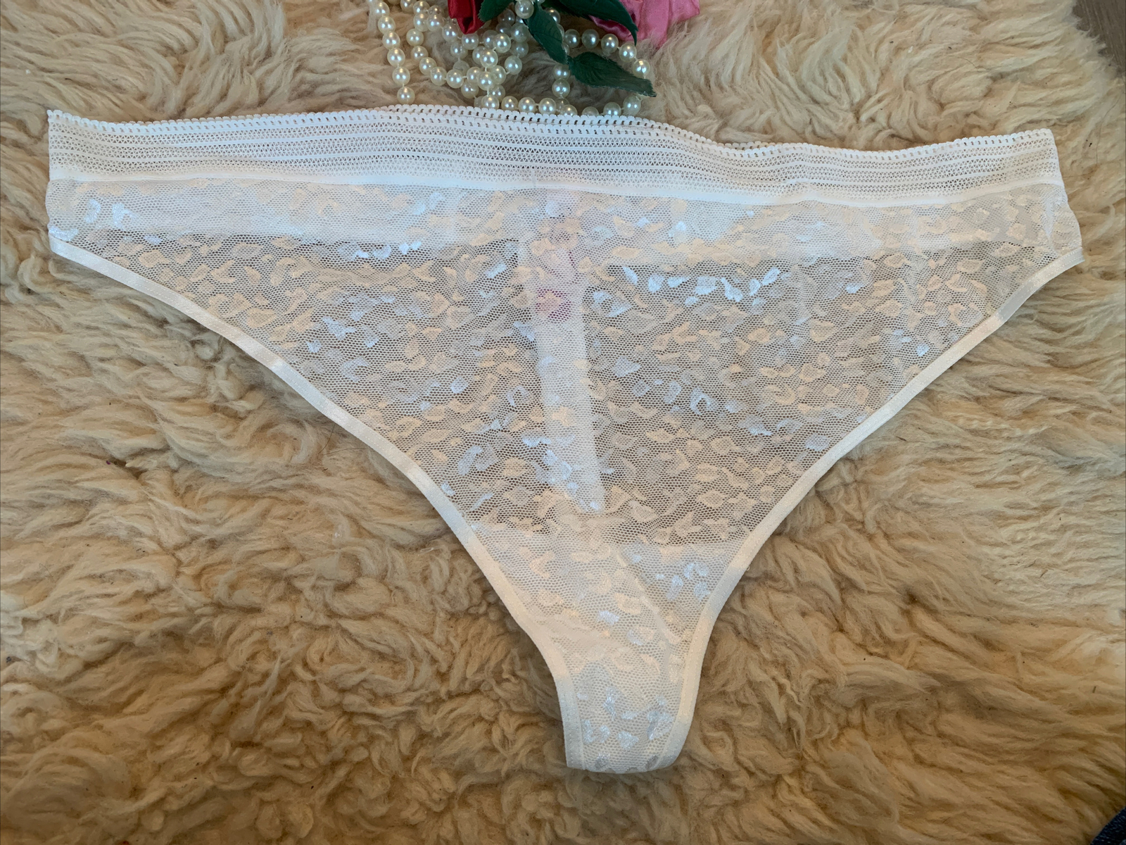Secret Treasures Leo Jacquard Thong Panties Size 3XL XXXL Cream Waist 36-44”