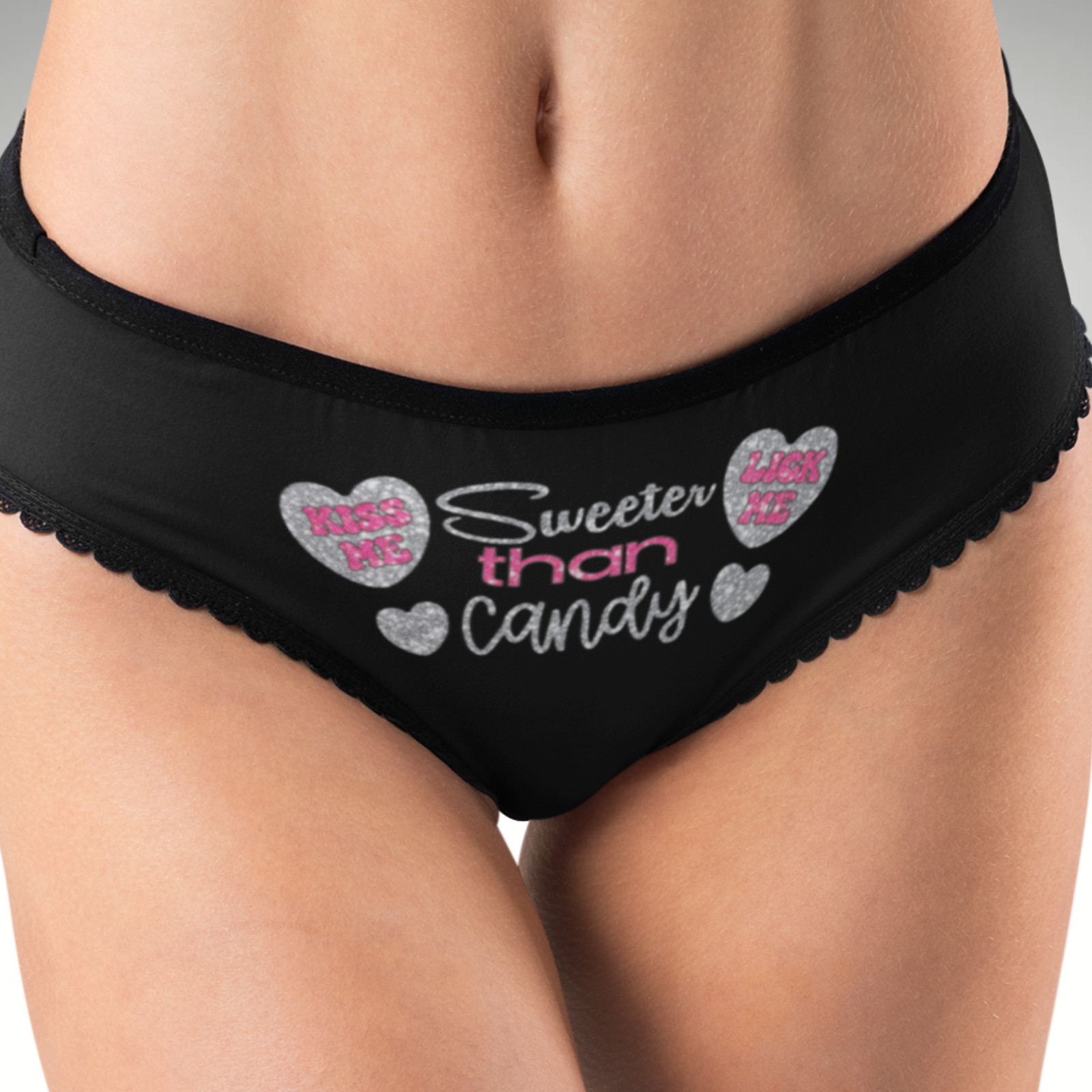 Sweeter Than Candy Hipster Panties Kiss Me Lick Me Hearts Valentine