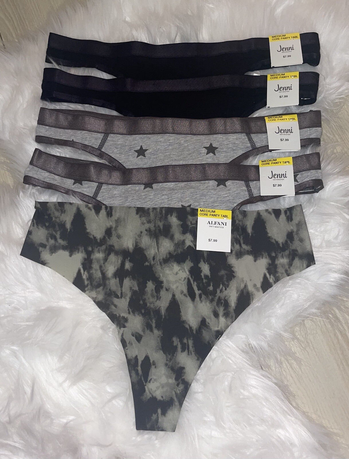 5 Pairs Jenni Thong Panties Printed Solid Stars Tie Dye Womens M Medium