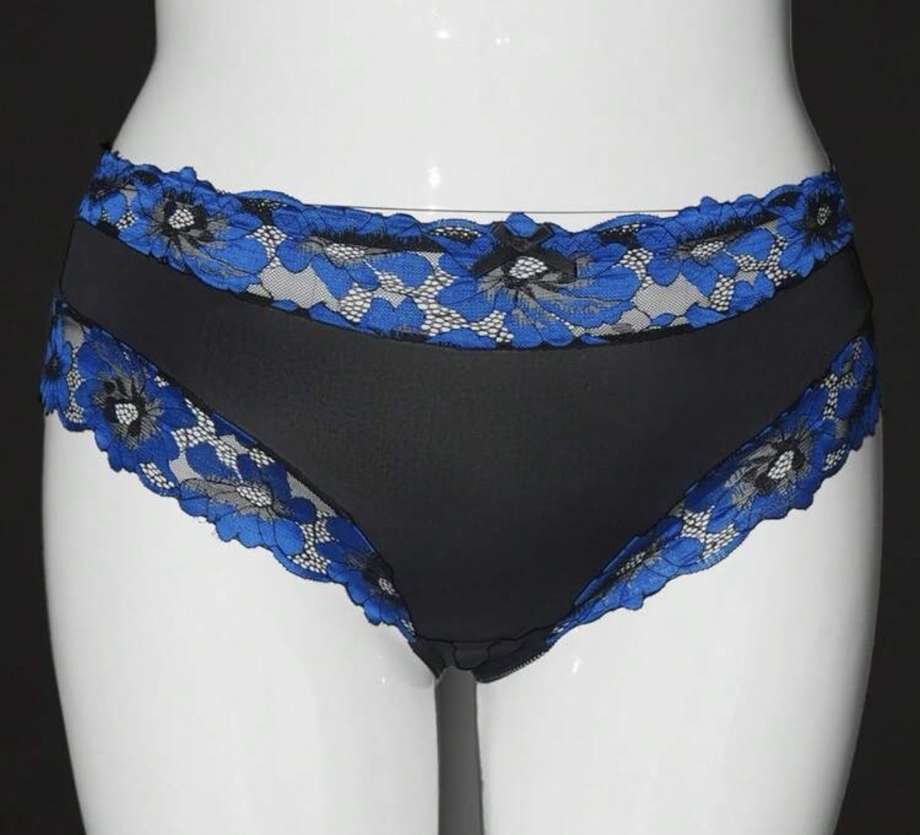 Pretty Satiny Black Semi-Sheer Bum Floral Lace Waist / Legs Brief Panties 3X NEW