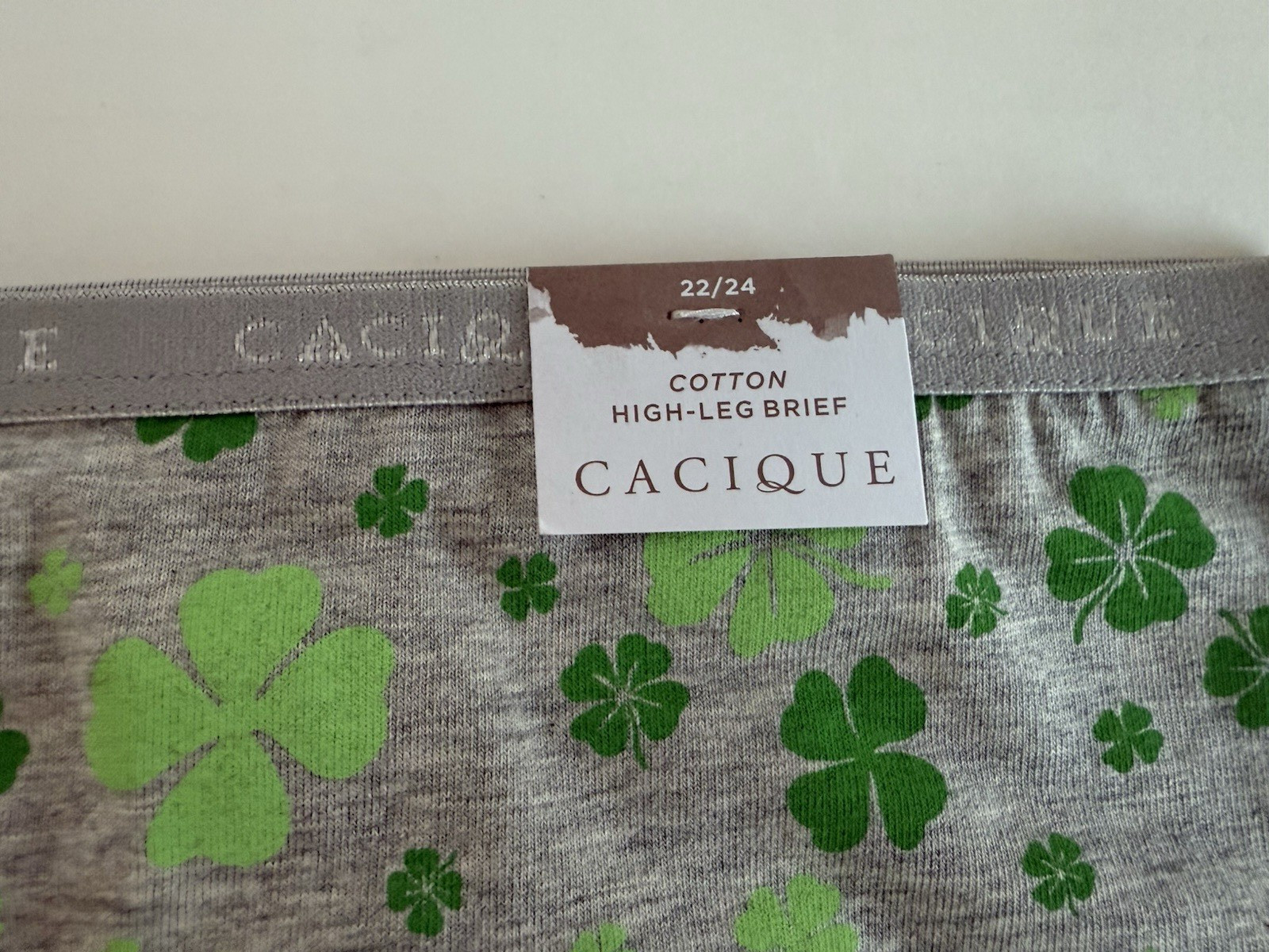 Lane Bryant Cacique 22/24 Gray Green Shamrock Cotton High Leg Brief Underwear