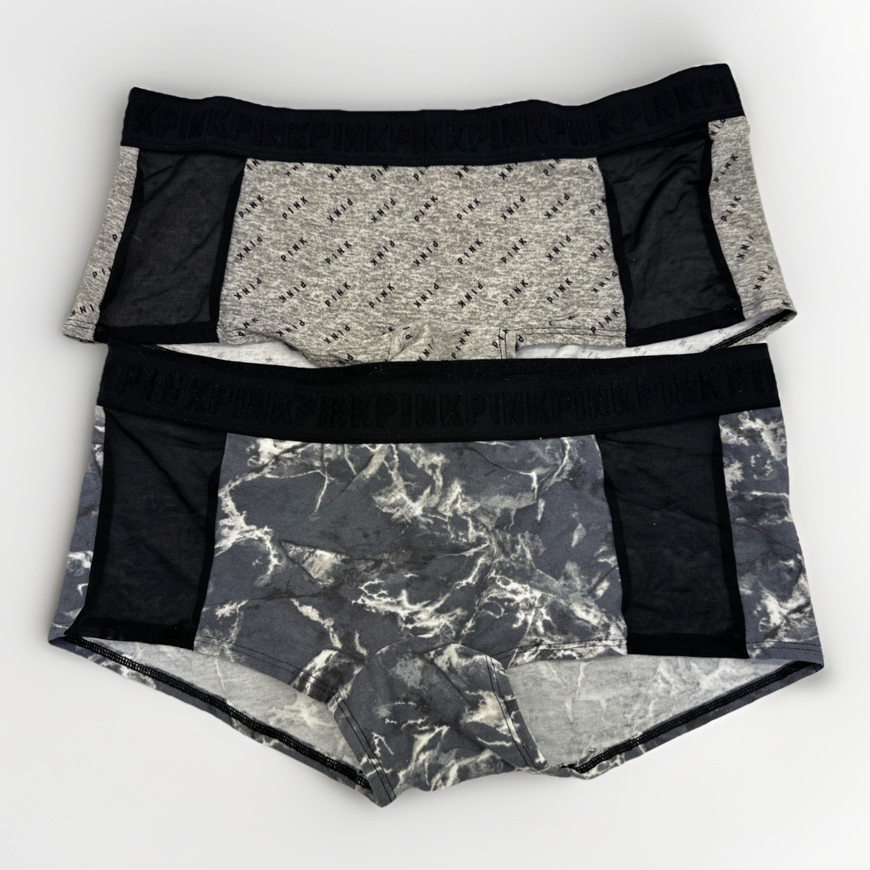 Victoria Secret PINK Panties Lot Of 2 Large Boycut/Boxer Panties Black/Gray {83