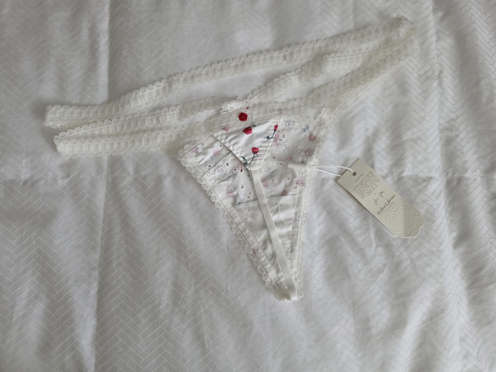 For Love And Lemons Cora Floral Thong Panty Medium NWT Eyelet Rose Lace