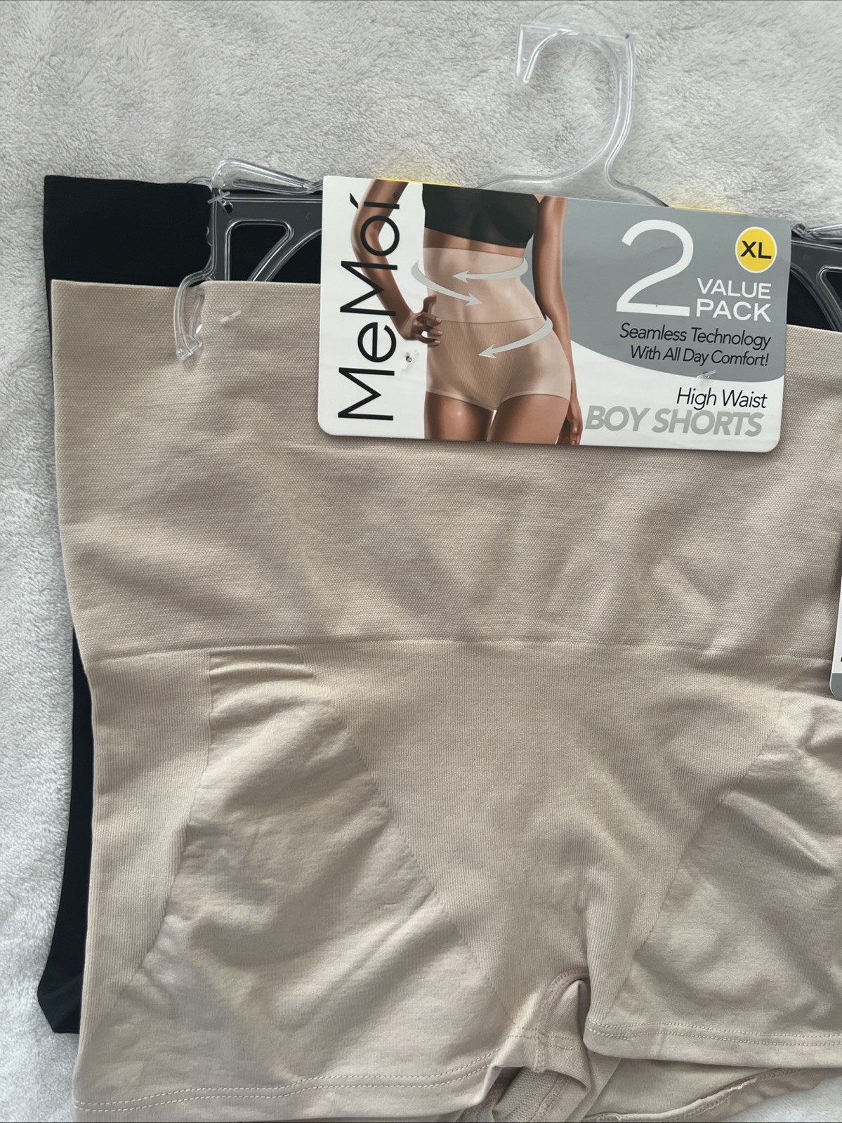 MeMoi High Waist Boy Shorts 2 Pack Nude & Black Tummy Control Underwear XL New