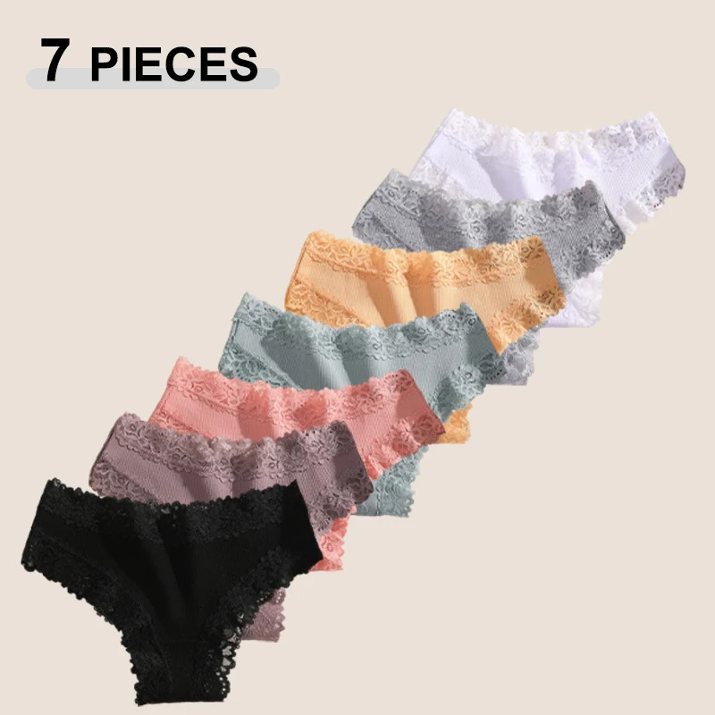 7 Pack Women Lace Cotton Knickers Brazilian Panties Seamless Low Rise Underwear