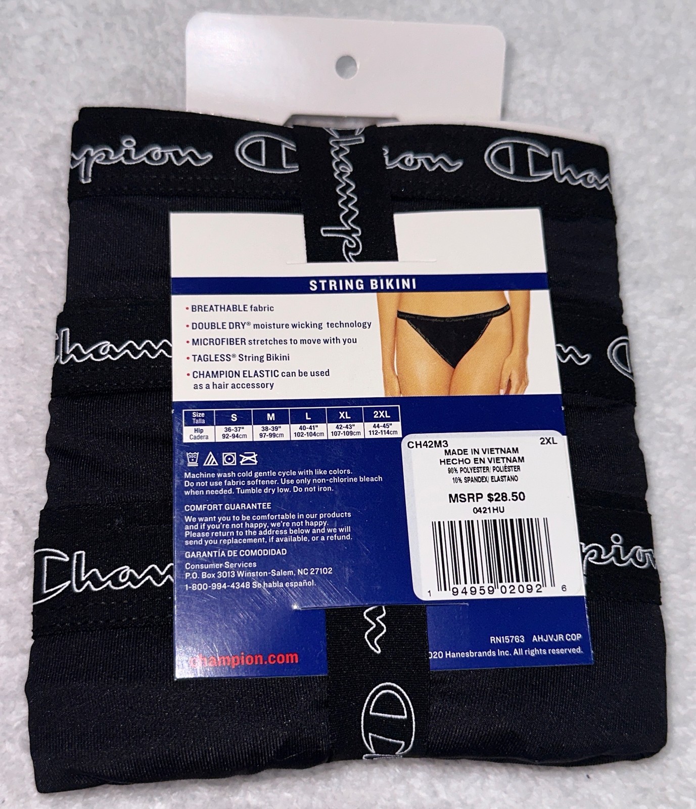 CHAMPION Sleek Microfiber 3 Pack Black String Bikini Panty NEW Womens Sz 2XL 9